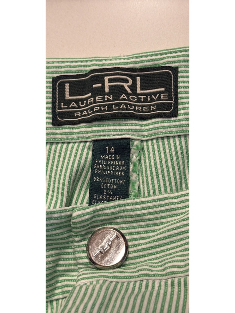 Ralph Lauren Ladies Active Green White Striped Seersucker Shorts Size 14